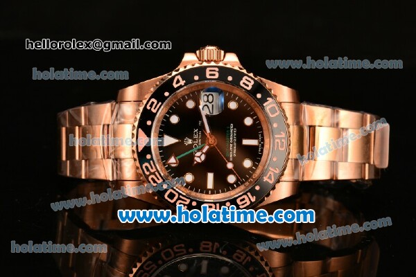 Rolex GMT-Master II Oyster Perpetual Swiss ETA 2836 Automatic Movement Full Rose Gold with Black Bezel and Black Dial - Click Image to Close